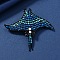 Manta Ray Alloy Rhinestone Brooches, with Plastic Pearl, Capri Blue, 70mm
