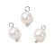 Natural Cultured Freshwater Pearl Round Charms, with 304 Stainless Steel Loops, Creamy White, Stainless Steel Color, 11.5x6.5mm, Hole: 1.8mm