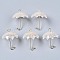 Printed Acrylic Pendants, with Golden Plated Brass Findings, 3D Umbrella with Flower Pattern, Old Lace, 22~24x18x18mm, Hole: 1.2~1.8mm