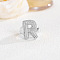 Brass Micro Pave Clear Cubic Zirconia Cuff Rings, Platinum, Letter R, Inner Diameter: Adjustable