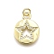 Rack Plating Brass Micro Pave Cubic Zirconia Pendants, Flat Round with Star, with Jump Ring, Cadmium Free & Lead Free, Long-Lasting Plated, Real 18K Gold Plated, 19x14.5x1.5mm, Hole: 3.5mm