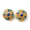 Rack Plating Brass Beads, with Enamel, Cadmium Free & Lead Free, Flat Round, Real 18K Gold Plated, Long-Lasting Plated, Blue, 13.5x8mm, Hole: 1.6mm