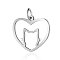 Non-Tarnish 201 Stainless Steel Filigree Kitten Pendants, Heart with Cat Shape, Stainless Steel Color, 17x20x1mm, Hole: 3mm
