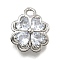 Brass Micro Pave Cubic Zirconia Pendants, Clover Charms, Platinum, 13x11x4mm, Hole: 1.8mm