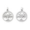 Non-Tarnish 304 Stainless Steel Pendants, with Unsoldered Jump Rings, Flat Round with Tree of Life, Stainless Steel Color, 17x15x1mm, Jump Ring: 5x1mm, 3mm inner diameter