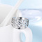 Flower Pattern Hollow Out 304 Stainless Steel Finger Rings, Stainless Steel Color, 13mm,US Size 9(18.9mm)