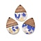 Resin and Walnut Pendants, Teardrop, Cornflower Blue, 36.5x24.5x2.5mm, Hole: 2mm