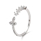Brass Micro Pave Cubic Zirconia Open Cuff Rings for Women, Cross, Platinum, US Size 7(17.3mm)