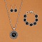 Flower Alloy with Synthetic Turquoise Pendant Necklaces & Dangle Earrings & Link Bracelets Sets, Antique Silver, Black, 19.29 inch(490mm)
