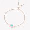 Adjustable Brass Bolo Bracelets, Slider Bracelets, Box chains, with Synthetic Opal, Turtle, Rose Gold, Cyan, 9-1/2 inch(24cm)x1mm