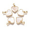 Brass Charms, with Freshwater Shell, Nickel Free, Real 18k Gold Plated, Heart, Seashell Color, 12x11.5x3mm, Hole: 2x4mm