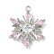 Christmas Theme Brass Micro Pave Cubic Zirconia Pendants, Cadmium Free & Nickel Free & Lead Free, Snowflake, Pearl Pink, 20x16x3.5mm, Hole: 1.2mm