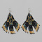 Handmade Chinese Style Glass Seed Beads Hexagon Pattern Tassel Dangle Earrings, Platinum, Black, 80x45mm