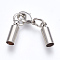 Brass Lobster Claw Clasps, with Cord Ends, Long-Lasting Plated, Real Platinum Plated, 39mm, Hole: 3mm