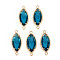 Glass Links Connectors, with Light Gold Tone Brass Findings, Cadmium Free & Nickel Free & Lead Free, Faceted Horse Eye, Dark Turquoise, 21x9x4mm, Hole: 1.2mm
