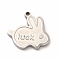 304 Stainless Steel Pendant Enamel Settings, Rabbit with Word Luck, Stainless Steel Color, 11x12x1mm, Hole: 1mm