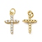 Brass Micro Pave Cubic Zirconia Pendants, Cadmium Free & Nickel Free & Lead Free, with Jump Ring, Religion Cross Charms, Golden, 18.5x11.5x3mm, Hole: 3.3mm