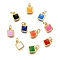 Brass Enamel Charms, with Jump Ring, Square Charm, Rack Plating, Cadmium Free & Lead Free, Long-Lasting Plated, Golden, Mixed Color, 9.5x7x1.5mm, Hole: 2.6mm
