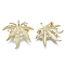 Brass Micro Pave Clear Cubic Zirconia Brooch Findings, For Half Drilled Beads, Leaf, Nickel Free, Real 18K Gold Plated, Tray: 3mm, 39x38mm, pin: 1mm