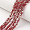 Electroplate Transparent Glass Beads Strands, Half Copper Plated, Faceted, Rondelle, Red, 6x5mm, Hole: 1mm, about 83~85pcs/strand, 38~39cm