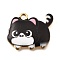 Alloy Enamel Pendants, Cat Shape Charm, Light Gold, Black, 18x21x3mm, Hole: 2mm