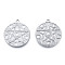 Non-Tarnish 201 Stainless Steel Pendants, Flat Round with Star, Stainless Steel Color, 28.5x25x2mm, Hole: 2mm