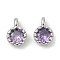 Brass Pave Cubic Zirconia Pendants, Single Stone Charms, Flat Round, Rack Plating, Long-Lasting Plated, Platinum, Purple, 6.5~7x4.5~5x3mm, Hole: 1mm