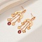 Geometric Brass Tassel Stud Earrings, Fashionable and Simple, European and American Style, Real 18K Gold Plated, Ring, 50x18mm