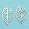 Eco-friendly Brass Pendants, Cadmium Free & Lead Free, Hollow, Leaf Charm, 925 Sterling Silver Plated, 27x16x0.5mm, Hole: 1mm