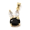 Rack Plating Brass Micro Pave Cubic Zirconia Pendants, Cadmium Free & Lead Free, Long-Lasting Plated, Real 18K Gold Plated, Rabbit, Black, 20x11x7mm, Hole: 5x3.5mm