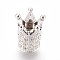 Brass Micro Pave Cubic Zirconia Beads, Crown, Clear, Real Platinum Plated, 10x8mm, Hole: 1.4mm