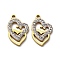 304 Stainless Steel Clay Rhinestone Pendants, Heart, Ion Plating(IP), Golden, 19.5x12.5x2.5mm, Hole: 1.6mm