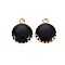 304 Stainless Steel Enamel Charms, Ion Plating(IP), Golden, Flat Round, Black, 13.5x10.5x3mm, Hole: 1.6mm