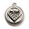 316 Surgical Stainless Steel with Rhinestone Pendants, Flat Round with Heart Charms, Stainless Steel Color, 16.5x14x4mm, Hole: 1mm