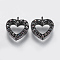 Brass Micro Pave Cubic Zirconia Charms, Hollow Heart, Black, Gunmetal, 10x9x2mm, Hole: 0.5mm