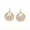 Brass Micro Pave Cubic Zirconia Pendants, Shell Shape, with Jump Ring, Clear, 18x19x3.5~4mm, Hole: 5mm, Pin: 1mm