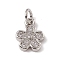 Brass Micro Pave Cubic Zirconia Charms, Cadmium Free & Lead Free, with Jump Rings, Flower Charms, Platinum, 9.5x7.5x1.5mm, Hole: 3mm