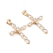 Brass Micro Pave Cubic Zirconia Pendants, Long-Lasting Plated, Cross, Clear, Real 18K Gold Plated, 32x20x4.5mm, Hole: 3x4mm