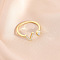 Fashionable Brass Cubic Zirconia Cuff Rings, Letter, Open Rings, Golden, Letter V, Inner Diameter: 16~19mm