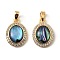 Brass Micro Pave Clear Cubic Zirconia Pendants, Oval Charms, with Paua Shell, Real 18K Gold Plated, 17x12x4.5mm, Hole: 5x2.5mm