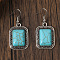 Bohemian Retro Style Synthetic Turquoise & Alloy Dangle Earrings, Rectangle, Antique Silver, 47x20mm