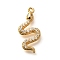 Brass Micro Pave Cubic Zirconia Pendants, Snake Charms, Real 18K Gold Plated, 18.5x9x2.5mm, Hole: 1mm