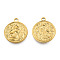 Ion Plating(IP) 201 Stainless Steel Pendants, Flat Round with Human, Real 18K Gold Plated, 24x20.5x2.5mm, Hole: 2mm