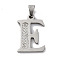 201 Stainless Steel Pendants, with Rhinestone, Letter, Letter E, 25x16x2mm, Hole: 6x3mm
