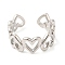 Rack Plating Brass Open Cuff Ring  for Women, Heart, Lead Free & Cadmium Free, Long-Lasting Plated, Platinum, 8.4mm, Inner Diameter: 17.4mm