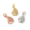 Peacock Brass Micro Pave Clear Cubic Zirconia Charms, with Jump Ring, Cadmium Free & Lead Free, Mixed Color, 14.5x10x1.8mm, Hole: 3mm