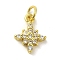 Brass Micro Pave Cubic Zirconia Charms, Cadmium Free & Nickel Free & Lead Free, Real 18K Gold Plated, Star Charms, Clear, 14.5x12x3mm, Hole: 3mm