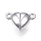 Brass Magnetic Clasps with Loops, Nickel Free, Heart, Platinum, 9.5x15x6mm, Hole: 1.5mm