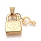 304 Stainless Steel Pendants,  Lock and Key, Golden, Lock: 19x12x3mm, Key: 11.5x6.5x0.5mm, Hole: 5x4mm.