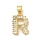 Rack Plating Brass Micro Pave Cubic Zirconia Pendants, Long-Lasting Plated, Lead Free & Cadmium Free,Real 18K Gold Plated, Letter Charms, Letter R, 15.5x11.5x2mm Hole: 5x3mm